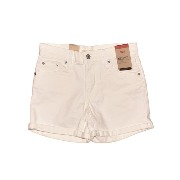 LEVI'S NEW $50 Mid-Length Roll Cuff Denim Jean‎ Short White Size 26 - Picture 1 of 4